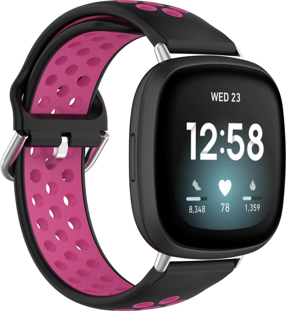 YONO Bandje geschikt voor Fitbit Versa 3 / Sense - Sport Air - Zwart / Roze