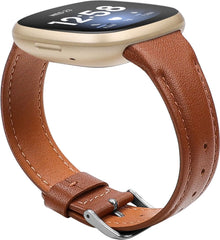 YONO Leer Bandje geschikt voor Fitbit Versa 4 / Sense 2 - Vervangende Lederen Armband - Bruin - Large
