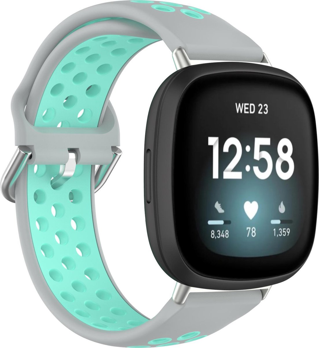 YONO Bandje geschikt voor Fitbit Versa 3 / Sense - Sport Air - Grijs / Turquoise