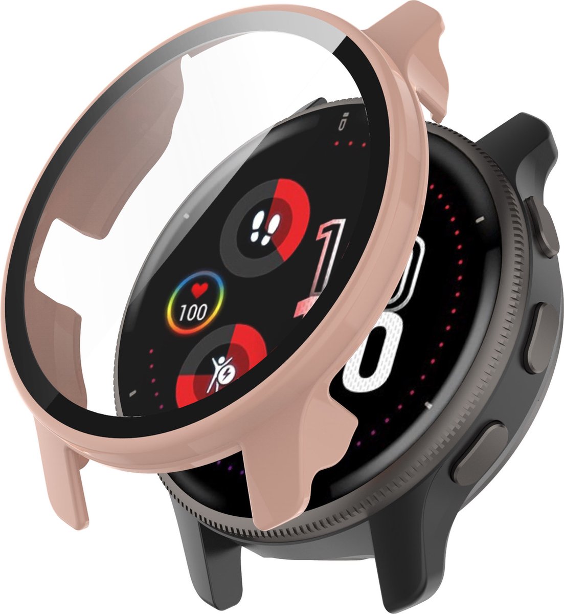 YONO Case geschikt voor Garmin Venu 2 Plus - Screen Protector Hoesje - Full Cover Bumper - Lichtroze