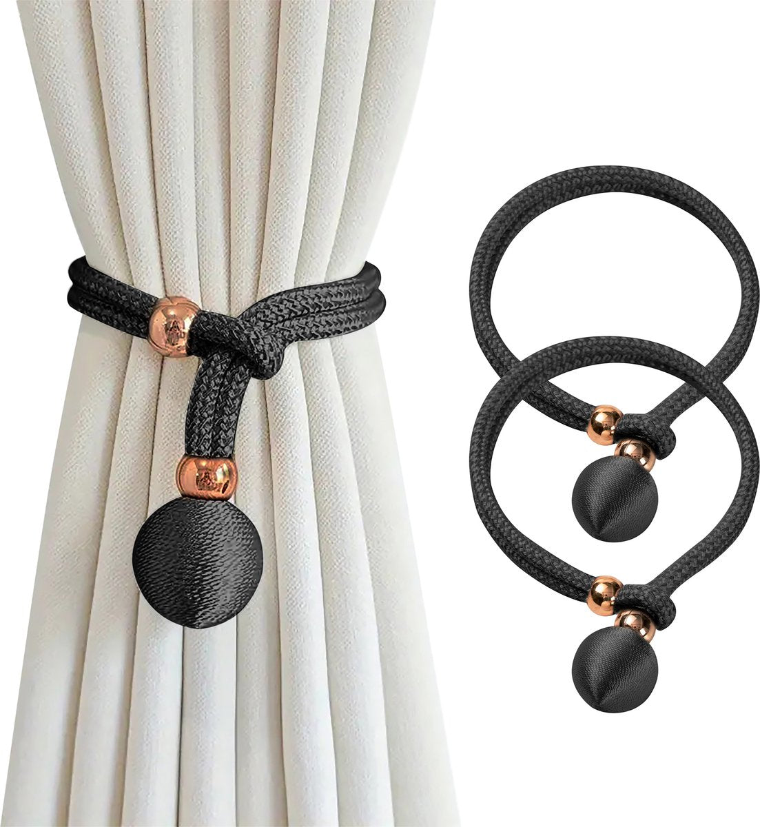 YONO Luxe Gordijn Houder - Gordijn Embrasse Modern - Gordijnbinder Touw - 2 Stuks - Zwart