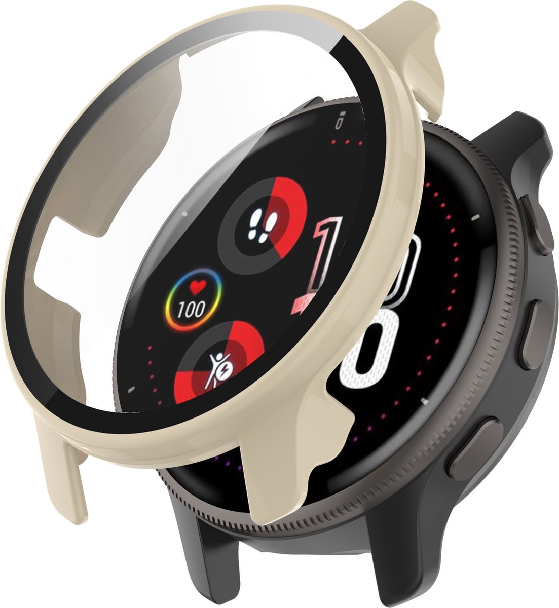 YONO Case geschikt voor Garmin Venu 2 Plus - Screen Protector Hoesje - Full Cover Bumper - Beige