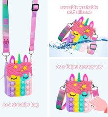 YONO Pop It Schoudertasje Unicorn – Fidget Toys Tasje Eenhoorn voor Meisjes – Handtasje – Regenboog