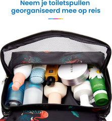 YONO Reis Toilettas Hangend met Haak - Geschikt voor Beauty, Make Up en Toiletartikelen – Travel Organizer – Cosmetica Tas voor Dames en Heren - Flamingo Zwart