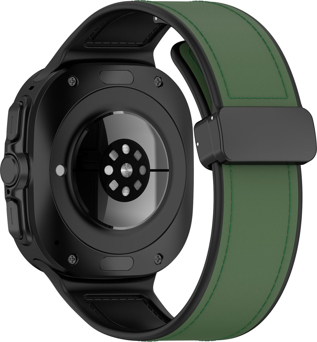 YONO Sport Leren Bandje geschikt voor Samsung Galaxy Watch Ultra 47mm - Siliconen en Leer Horlogebandje - Donkergroen