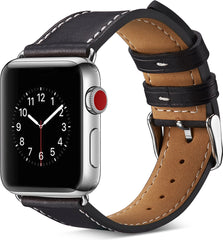 YONO Retro Leer Bandje geschikt voor Apple Watch Series 8 7 6 5 4 3 2 1- 38 - 40 - 41 mm - Lederen iWatch Armband - Zwart