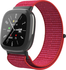 YONO Nylon Velcro Bandje geschikt voor Fitbit Versa 4 / Sense 2 - Rood