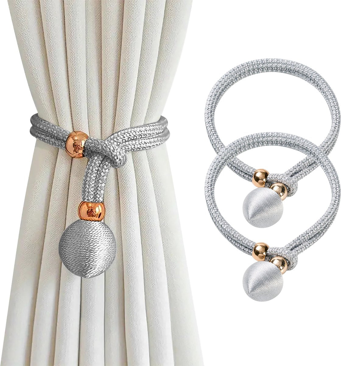 YONO Luxe Gordijn Houder - Gordijn Embrasse Modern - Gordijnbinder Touw - 2 Stuks - Grijs