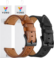 YONO Leer Bandjes Set 20mm - Zwart / Bruin - Horlogebandje geschikt voor Samsung Galaxy Watch 7/6/5 / Pro / 4 / 3 / Active 2 - Polar Ignite / Unite – Huawei - 2 Pack