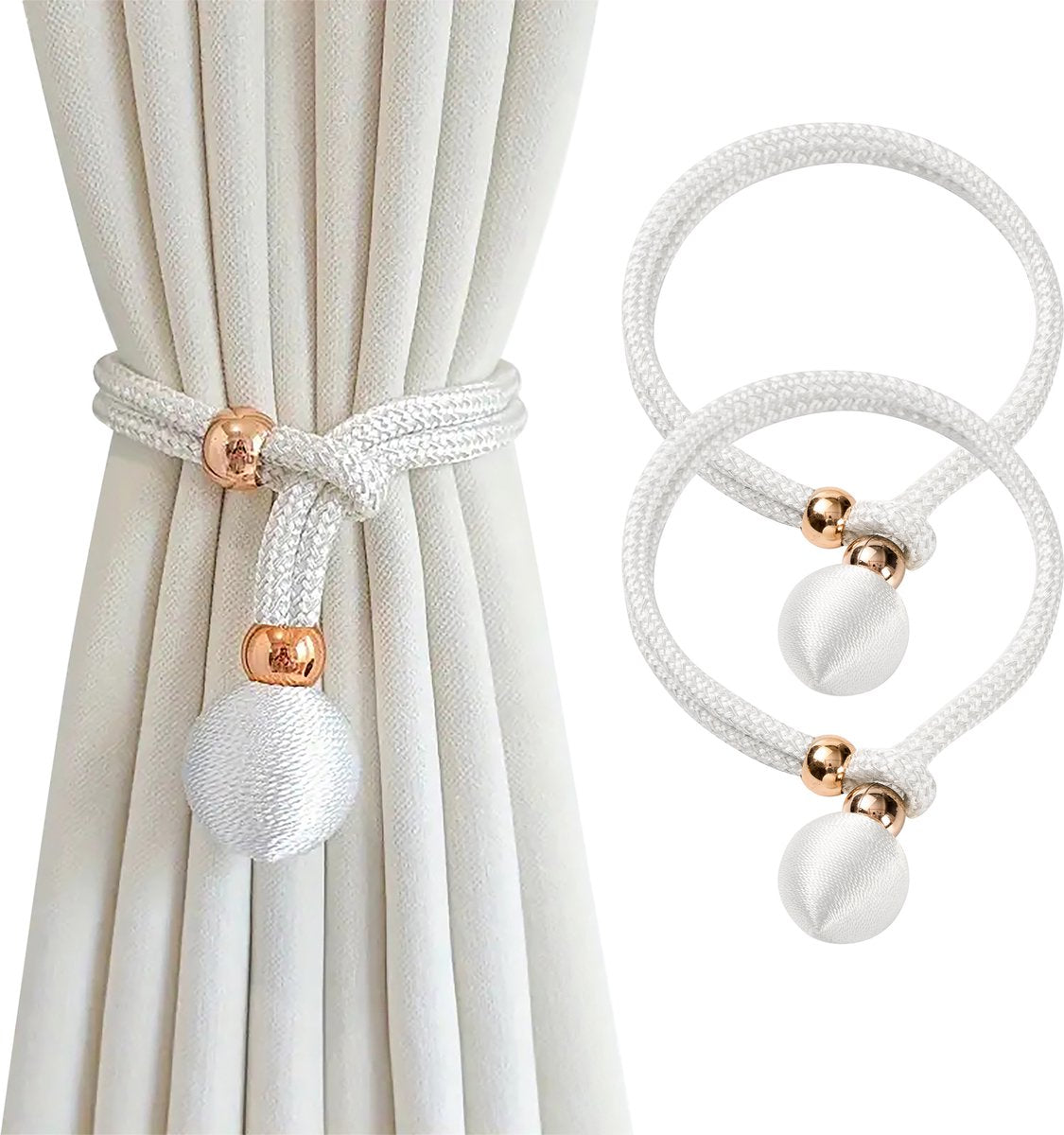 YONO Luxe Gordijn Houder - Gordijn Embrasse Modern - Gordijnbinder Touw - 2 Stuks - Wit