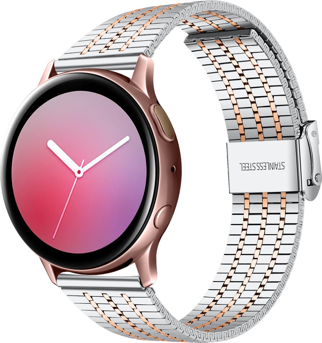 YONO Miami Schakel Bandje 20mm - Metalen Horlogebandje geschikt voor Samsung Galaxy Watch 7/6/5 / Pro / 4 / 3 / Active 2 - Polar Ignite / Unite – Huawei - Zilver / Rose Gold