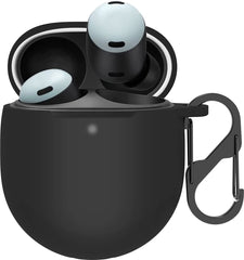 YONO Hoesje geschikt voor Google Pixel Buds Pro (2022) - Siliconen Draadloze Oordopjes Case met Clip – Zwart