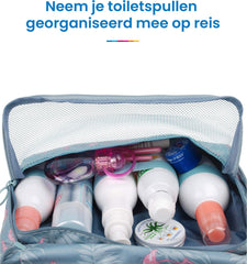 YONO Reis Toilettas Hangend met Haak - Geschikt voor Beauty, Make Up en Toiletartikelen – Travel Organizer – Cosmetica Tas voor Dames en Heren - Flamingo Blauw