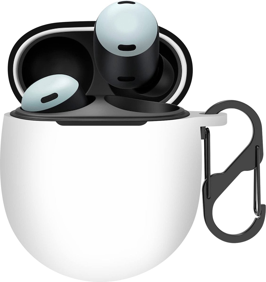 YONO Hoesje geschikt voor Google Pixel Buds Pro (2022) - Siliconen Draadloze Oordopjes Case met Clip – Wit
