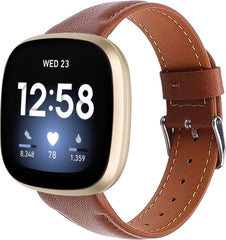 YONO Leer Bandje geschikt voor Fitbit Versa 4 / Sense 2 - Vervangende Lederen Armband - Bruin - Large