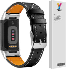 YONO Leer Bandje geschikt voor Fitbit Charge 5 / 6 - Vervangende Lederen Armband - Zwart