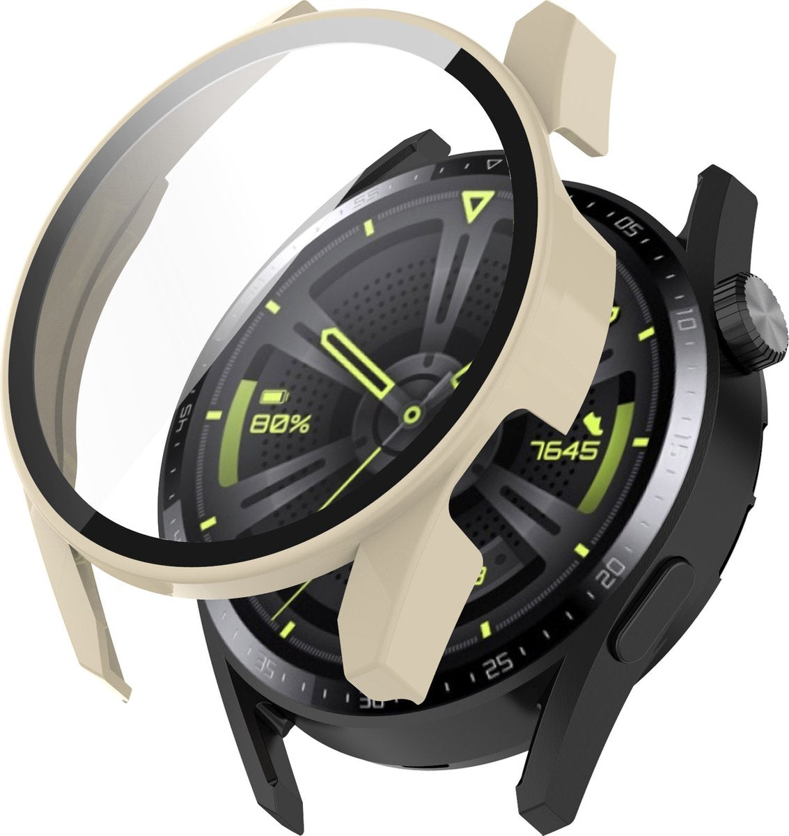 YONO Case geschikt voor Huawei Watch GT 3 - 46mm - Screen Protector Hoesje - Full Cover Bumper - Beige