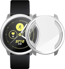 YONO Full Cover Bumper geschikt voor Samsung Galaxy Watch Active 2 40mm – Siliconen Case Screenprotector Hoesje – Zilver