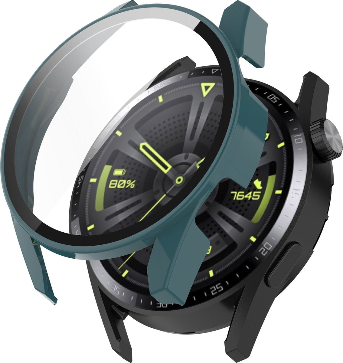 YONO Case geschikt voor Huawei Watch GT 3 - 46mm - Screen Protector Hoesje - Full Cover Bumper - Donkergroen