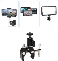 YONO Super Clamp Mount geschikt voor Camera - Klem Statief met Balhoofd, 1/4 en 3/8 Schroef Aansluiting - Zwart