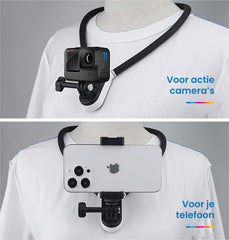 YONO Nekhouder geschikt voor GoPro met Telefoonclip - Actie Camera en Smartphone Houder - Accessoires Mounts - Zwart