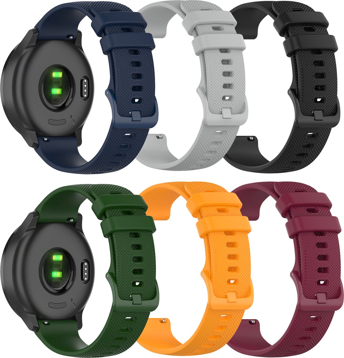 YONO Sport Bandjes Set 20mm - Horlogebandjes geschikt voor Samsung Galaxy Watch 7/6/5 / Pro / 4 / 3 / Active 2 - Garmin Approach / Forerunner / Venu 2 Plus / SQ / Vivomove - Polar Ignite / Unite – Huawei - 6 Pack