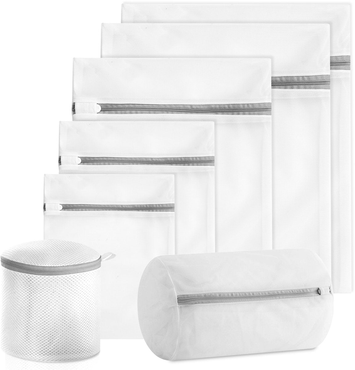 YONO Waszakken Set XL - 7 Stuks - Wasnetten met Rits voor Wasgoed - Waszak Wasmachine - Groot - Wit