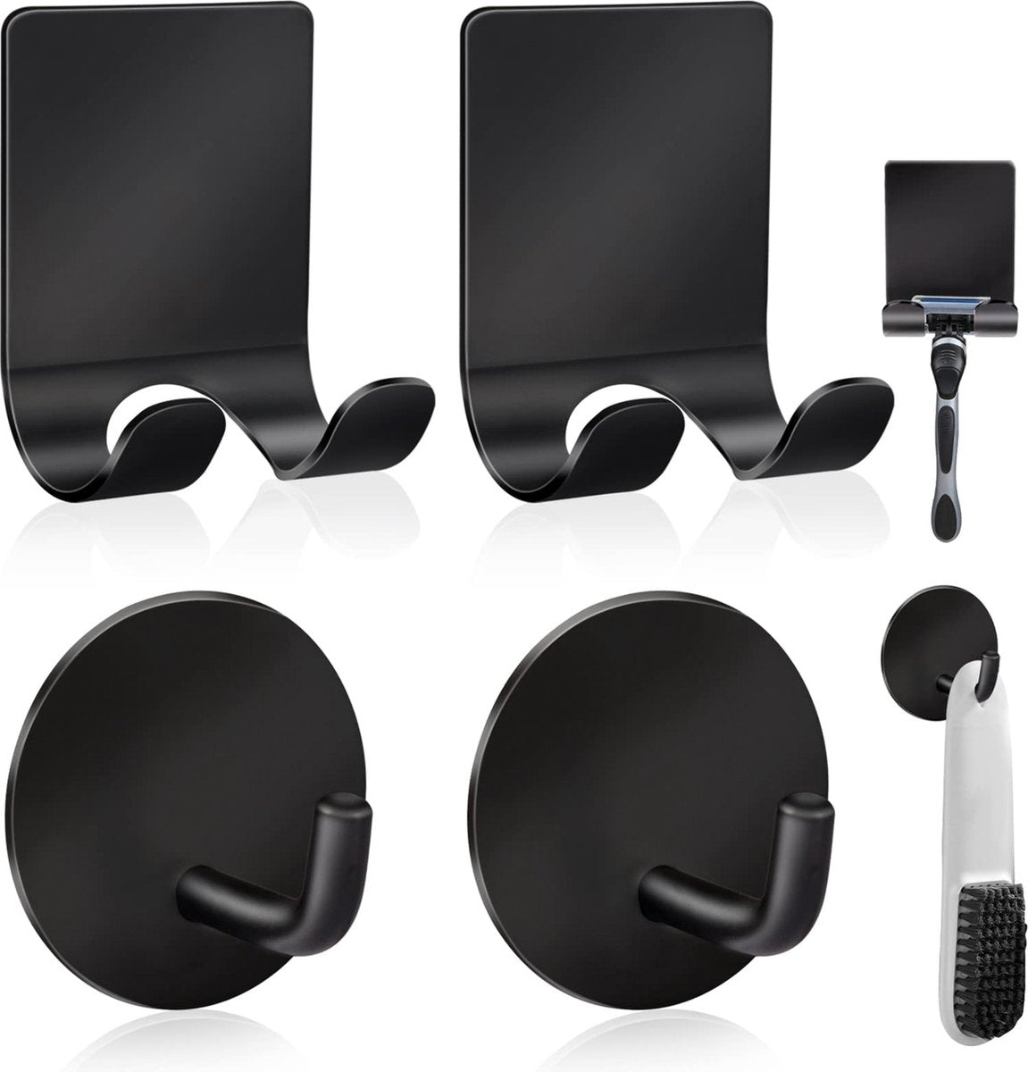 YONO Zelfklevende Haakjes met Scheermeshouder - Wandhaak Badkamer en Douche Ophanghaakjes Zelfklevend - Zwart