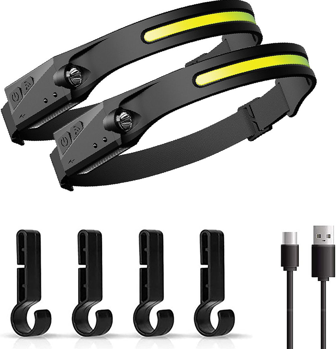 YONO Hoofdlamp LED Oplaadbaar - Waterdicht met Bewegingssensor - Zwart - 2 Stuks