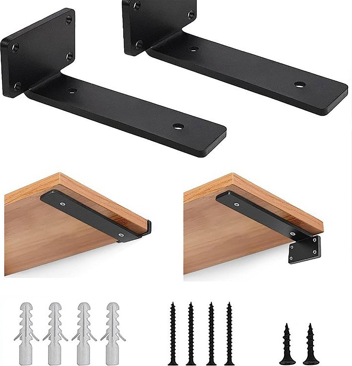 YONO Plankdragers Metaal - Zwevende Plankhouder Wandsteun - 15cm - Zwart - 2 Stuks