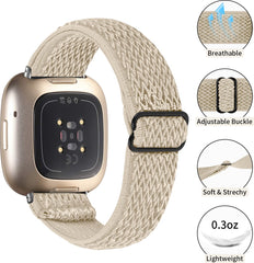 YONO Nylon Stretch Bandje geschikt voor Fitbit Versa 3 / Sense - Champagne