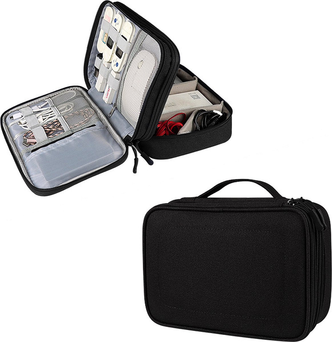 YONO Kabel Organiser Tas Large - Compacte Kabeltas - Opbergtas voor Elektronica en Accessoires - Etui Organizer Case - Zwart