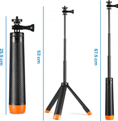 YONO Floating Stick geschikt voor GoPro / DJI Osmo / Insta360 - Uitschuifbare Tripod Grip Waterproof - Zwart