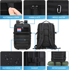 YONO Tactical Backpack Militaire Rugzak - Tactische Wandelrugzak Leger - 45L - Zwart