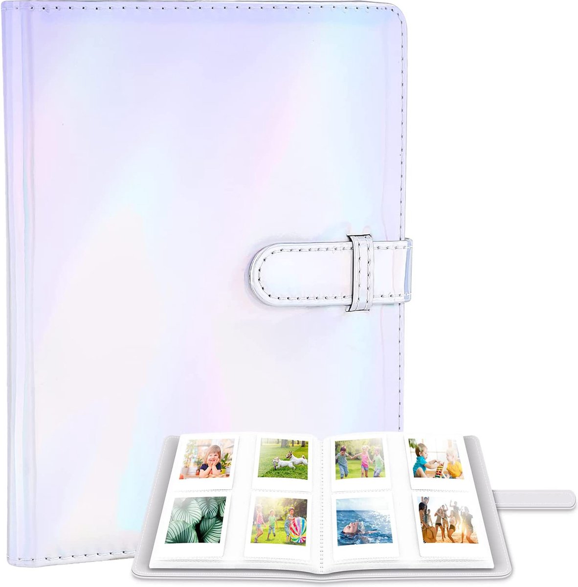 YONO Fotoalbum 128 voor Instant Camera Fotopapier - Fotoboek geschikt voor Fujifilm Instax Mini 12 / 11 / 9 / 8 / 7s / 25 / 90 / Link / SP-2 / Liplay - Film Polaroid - Kodak en Meer - Zilver