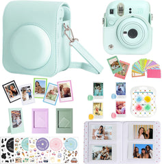 YONO Accessoires Set XL geschikt voor Fujifilm Instax Mini 12 - Camera Tas met Draagriem - Hoesje en Fotoalbum - Fotolijstjes - Filters - Stickers - Mint Groen