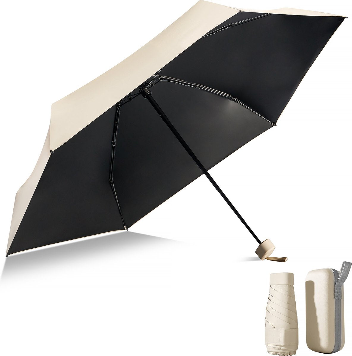 YONO Mini Paraplu Opvouwbaar - Kleine Zak Regenscherm - Zonneparaplu UV Bescherming - Beige
