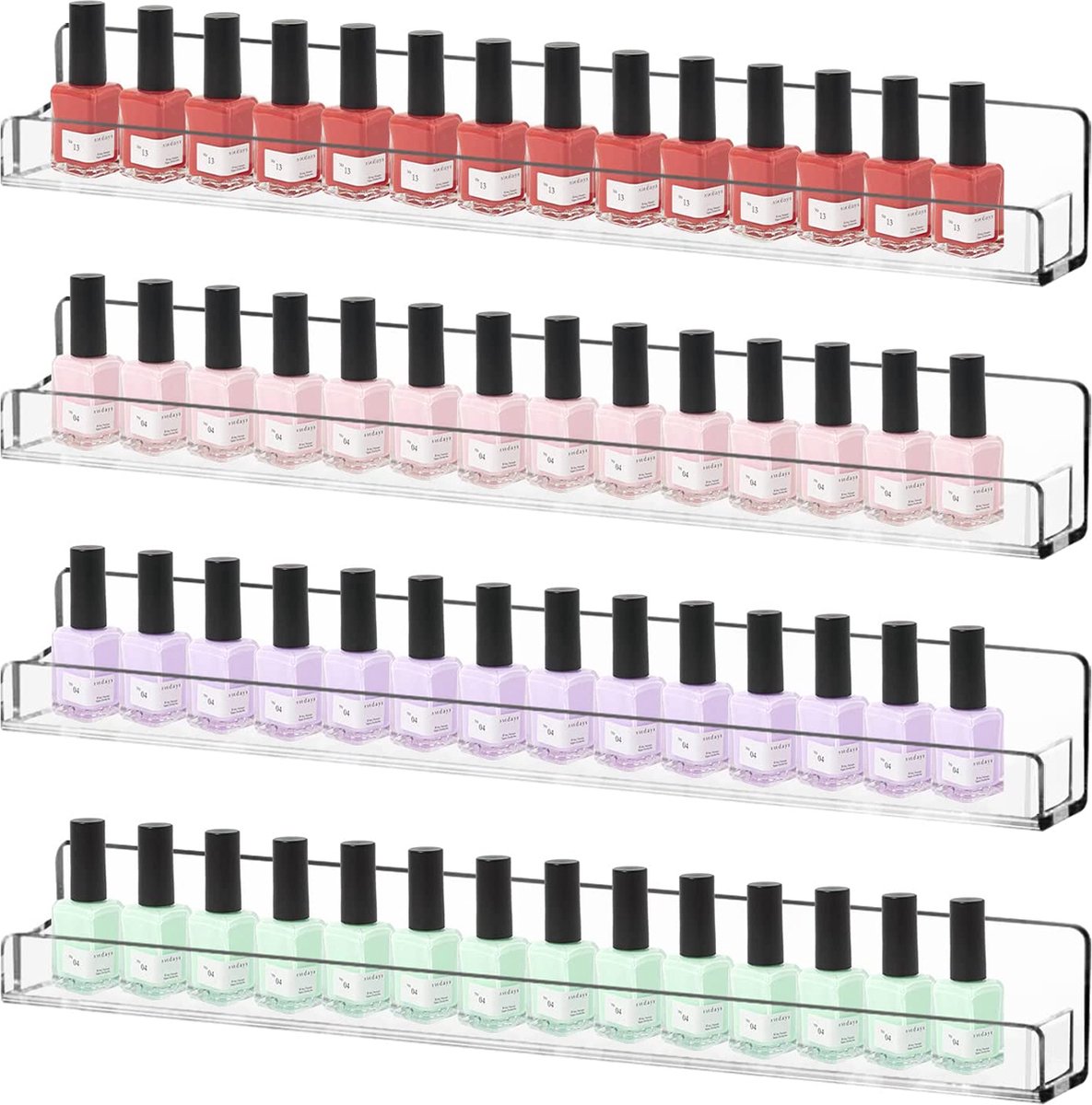 YONO Nagellak Display - Wand Rek Houder en Organizer - Gel Polish Opbergen - Transparant - 4 Stuks