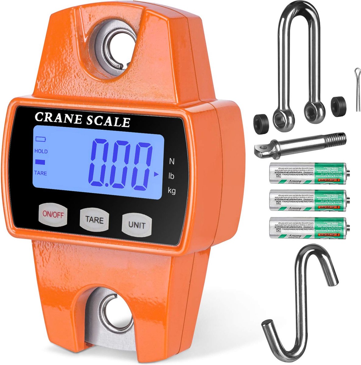 YONO Digitale Weeghaak - Kraanweegschaal 300 kg / 100 g - RVS Hang Weegschaal - Oranje