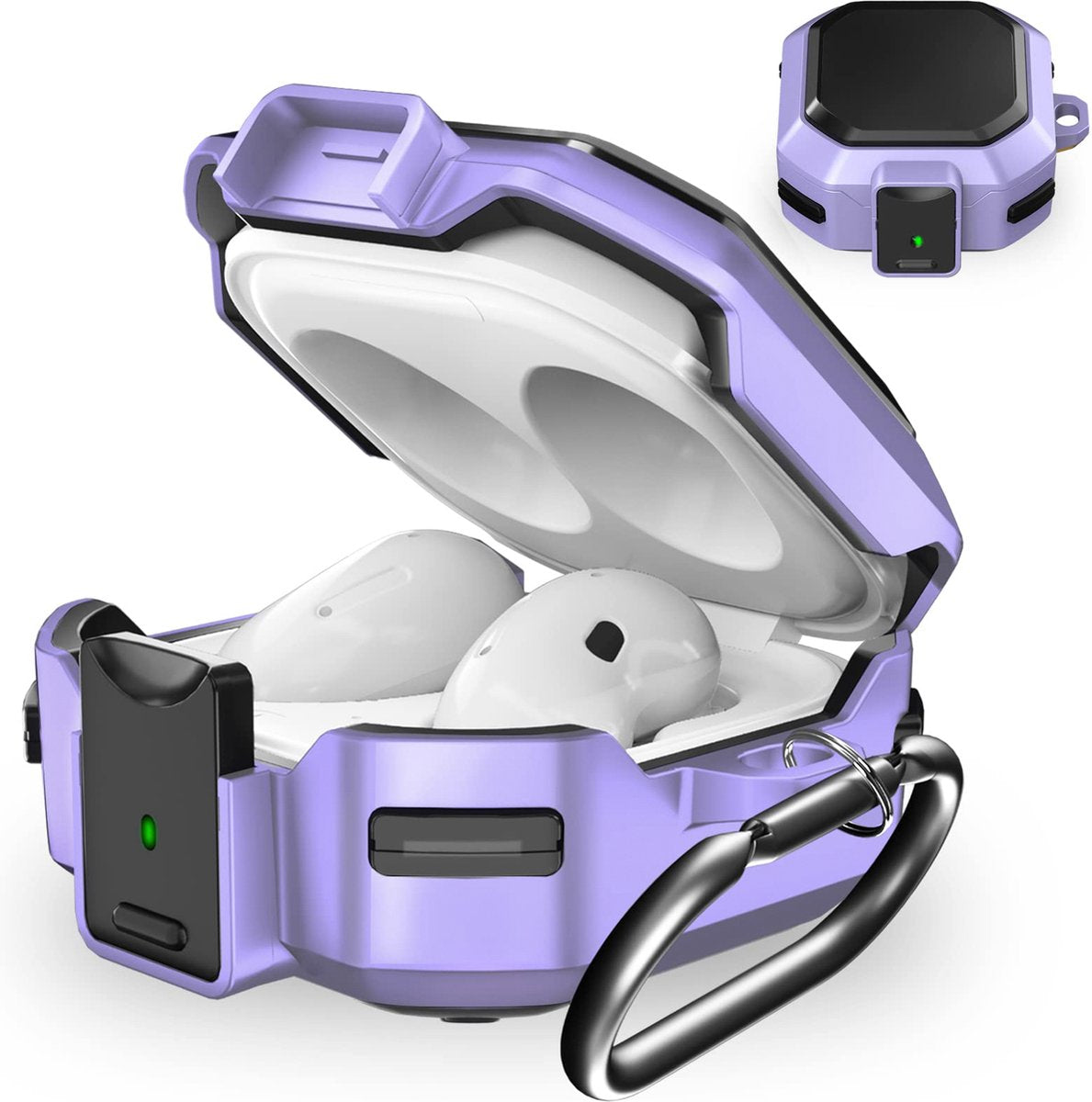 YONO Armor Hard Case geschikt voor Samsung Galaxy Buds 2 Pro (2022) - Galaxy Buds Pro (2021) - Galaxy Buds 2 (2021) - Galaxy Buds Live (2020) - Hoesje met Lock en Clip - Lichtpaars