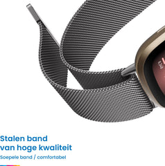 YONO Milanees Bandje geschikt voor Fitbit Versa 4 / Sense 2 – Grijs – Large