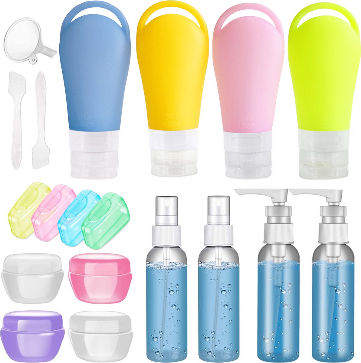 YONO Reisflesjes Handbagage Set XL - Navulbare Reisflacons Siliconen - Spray Flesjes - Cosmetica Potjes - Reispotjes - Reisset Vliegtuig - 19in1