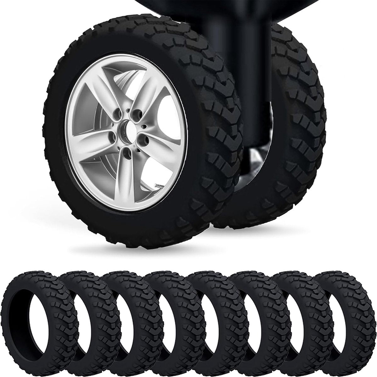 YONO Siliconen Kofferwiel Beschermers met Profiel - 8 Stuks - Zwart