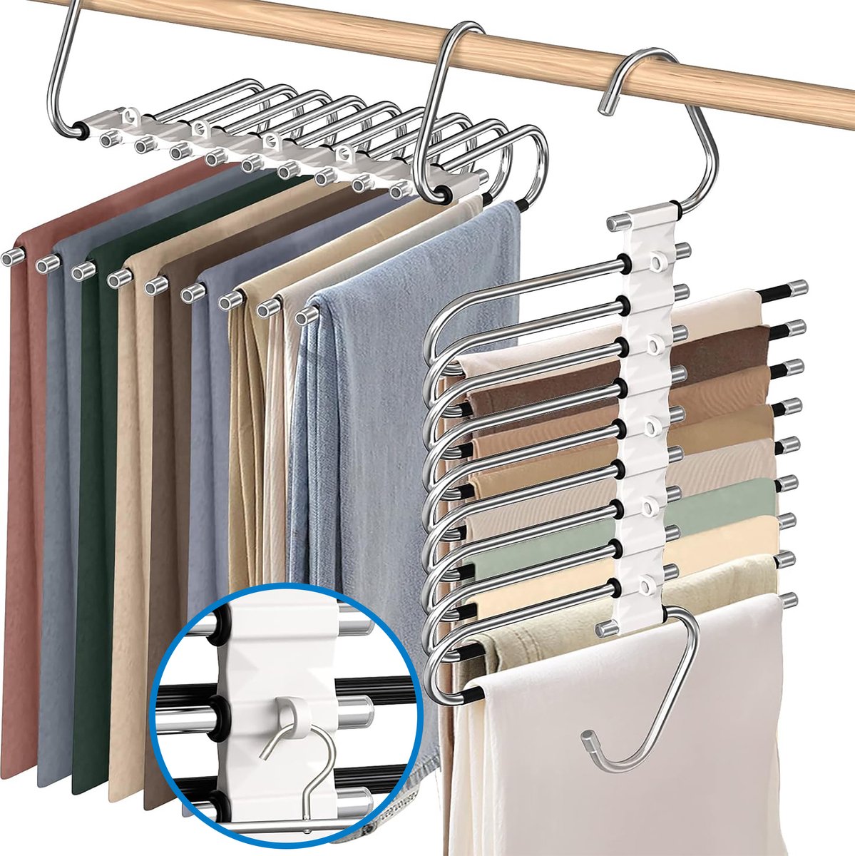 YONO Broekhanger Ruimtebesparend - Kledinghangers Broeken - Broekenhangers - 9 in 1 Hangers