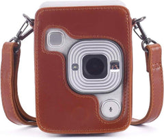 YONO Vintage Case geschikt voor Fujifilm Instax LiPlay - Leren Hoesje met Draagriem – Bruin