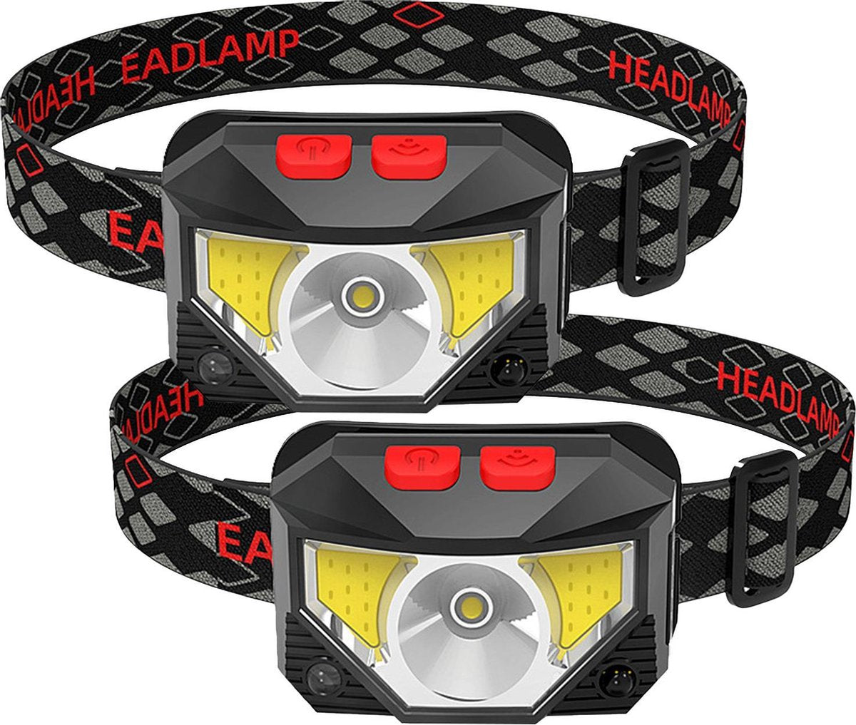 YONO Hoofdlamp LED – Wandel Verlichting USB Oplaadbaar - Kantelbaar – 2 Stuks – Zwart