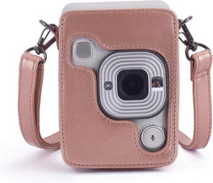 YONO Vintage Case geschikt voor Fujifilm Instax LiPlay - Leren Hoesje met Draagriem – Rose Gold