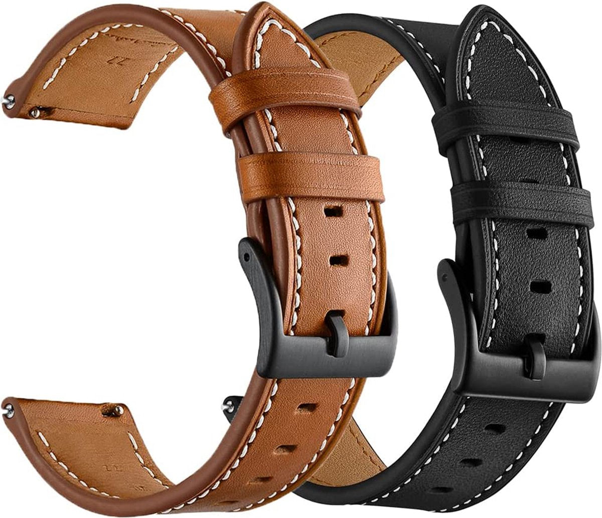 YONO Leer Bandjes Set 20mm - Zwart / Bruin - Horlogebandje geschikt voor Samsung Galaxy Watch 7/6/5 / Pro / 4 / 3 / Active 2 - Polar Ignite / Unite – Huawei - 2 Pack