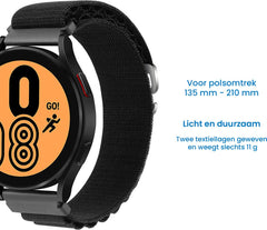 YONO Nylon Loop Bandje 20mm - Horlogebandje geschikt voor Samsung Galaxy Watch 7/6/5 / Pro / 4 / 3 / Active 2 - Polar Ignite / Unite – Huawei - Zwart