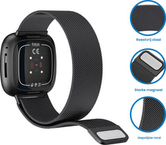 YONO Milanees Bandje geschikt voor Fitbit Versa 4 / Sense 2 – Zwart – Small